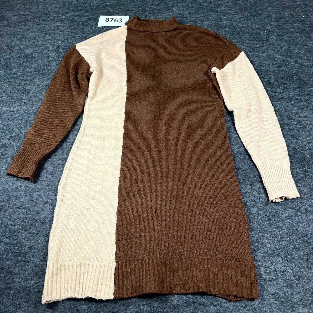 Absolutely‎ Famous Sweater Dress Women Medium Brown Beige Colorblock Mock Neck